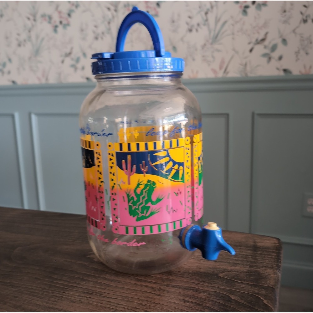 Vintage Leap for the Border Glass Drink Dispenser Frog Cactus Southwest Sun Tea